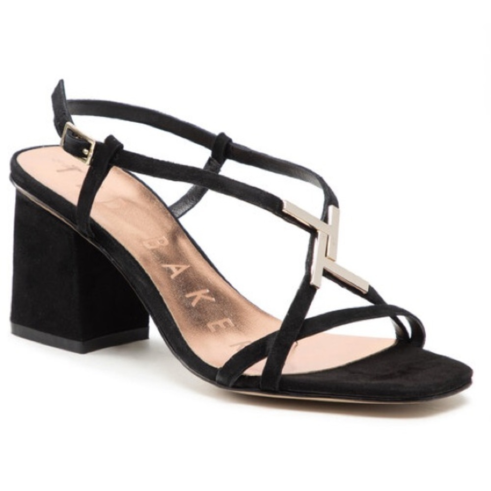 TED BAKER Joleeas Strappy Suede Leather Block Heel Sandal In Black